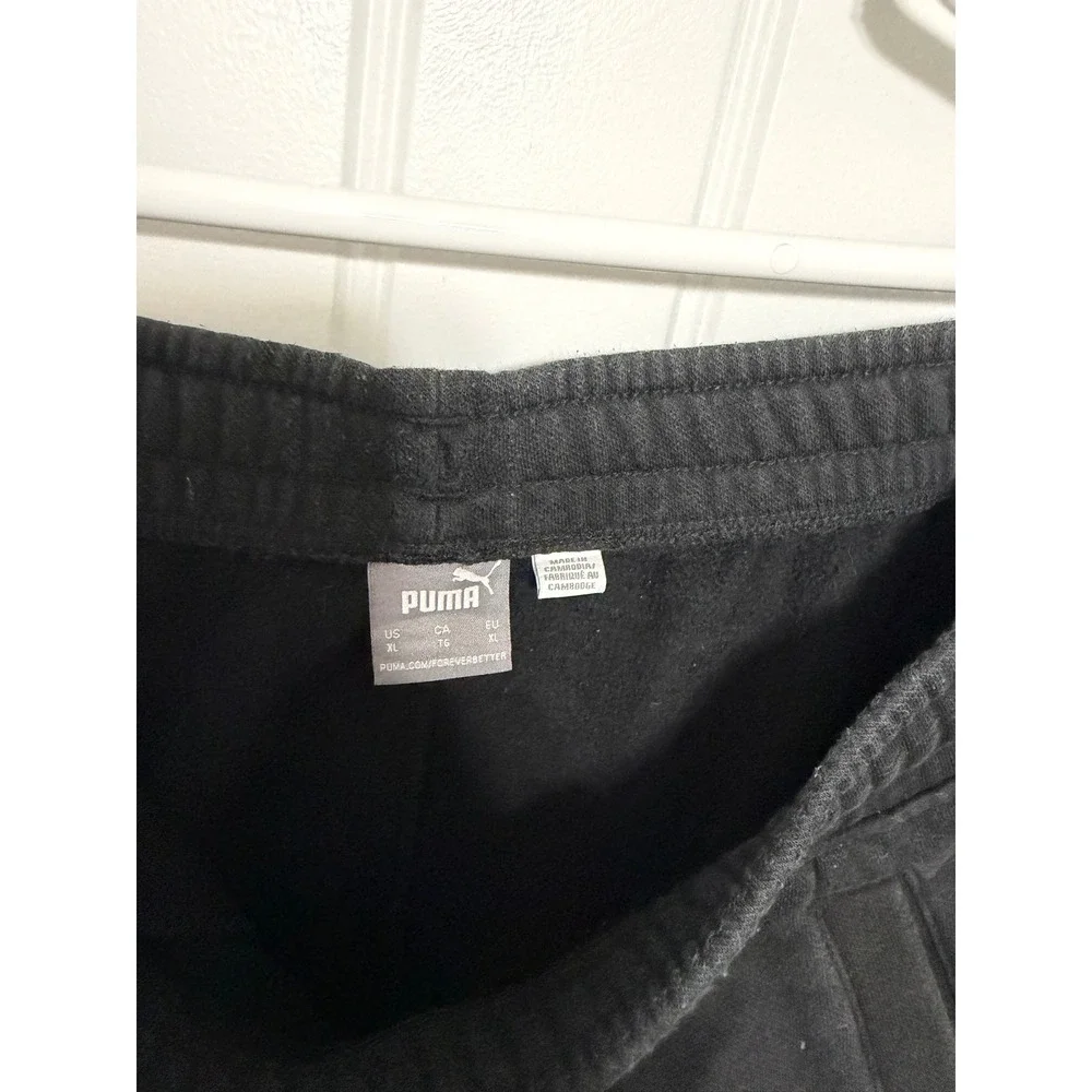 Puma Shorts Mens XL Black Fleece Drawstring Athletic‎ Embossed Logo